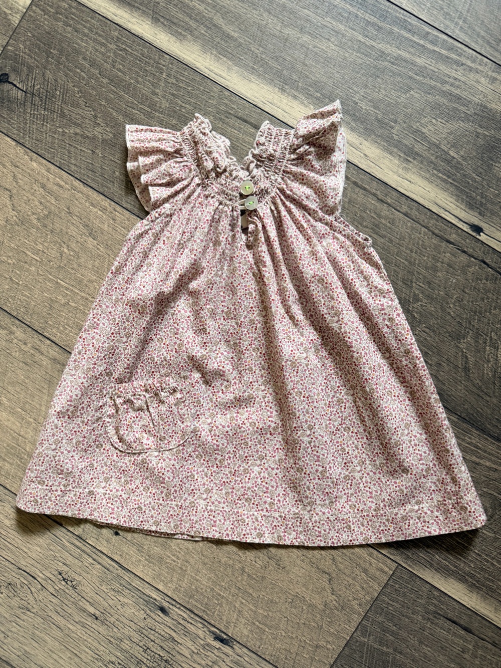 100% Cotton Pink Floral Ruffle Neck Sundress